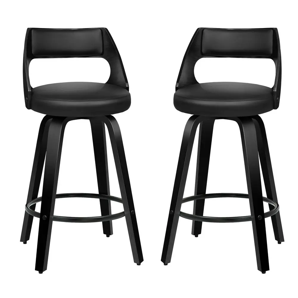 Alfordson Set of 2 Eden Elegant Modern Style Bar Stools (All Black)