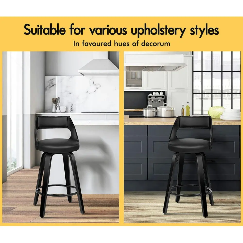 Alfordson Set of 2 Eden Elegant Modern Style Bar Stools (All Black)