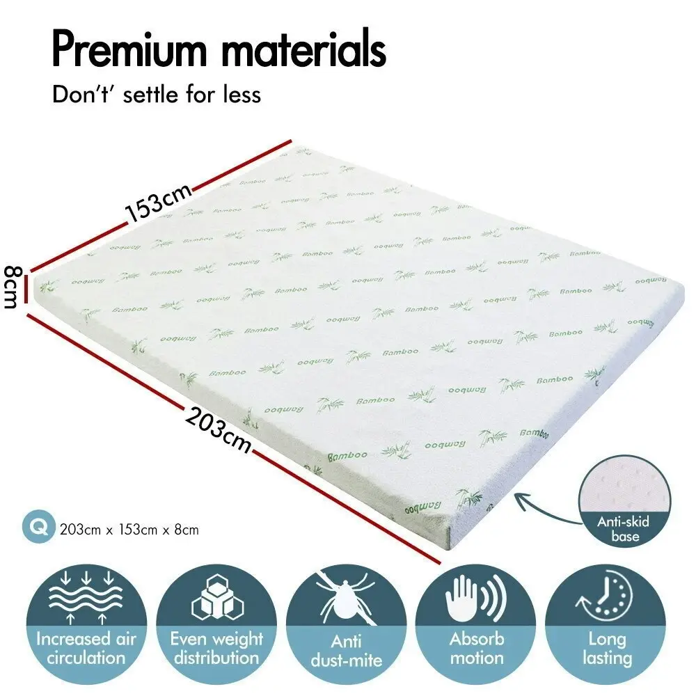 Starry Eucalypt Memory Foam Mattress Topper 7 Zone 8CM Queen