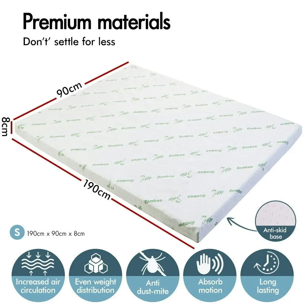 Starry Eucalypt Memory Foam Mattress Topper 7 Zone 8CM Single