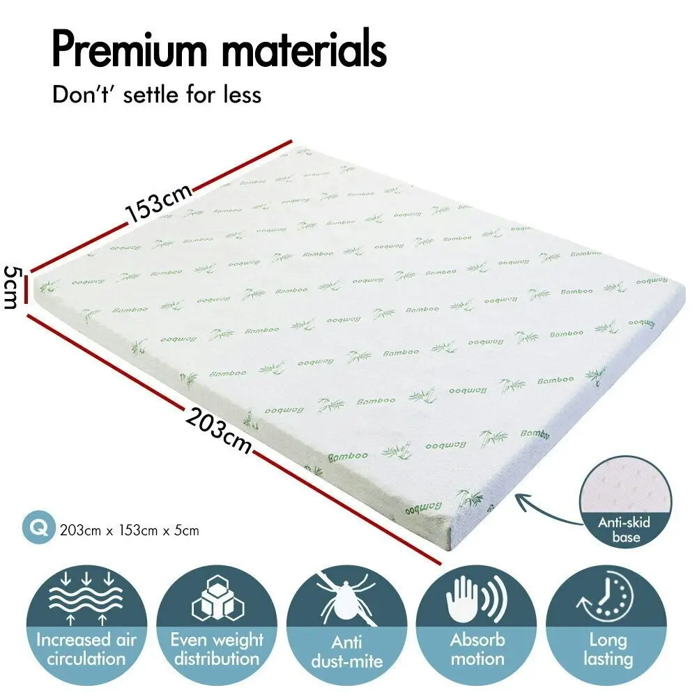 Starry Eucalypt Memory Foam Mattress Topper 7 Zone 5CM Queen