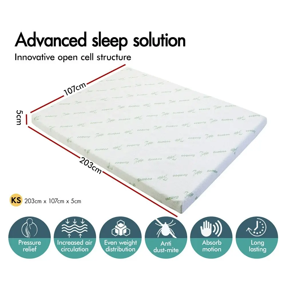 Starry Eucalypt Memory Foam Mattress Topper Airflow Wave 5cm King Single