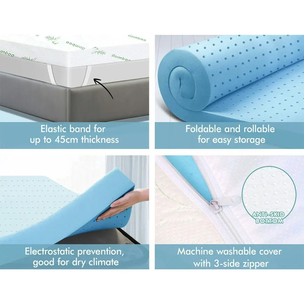 Starry Eucalypt Memory Foam Mattress Topper Ventilated Cool Gel 5cm Double