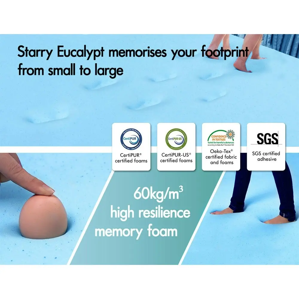 Starry Eucalypt Memory Foam Mattress Topper Ventilated Cool Gel 5cm Double