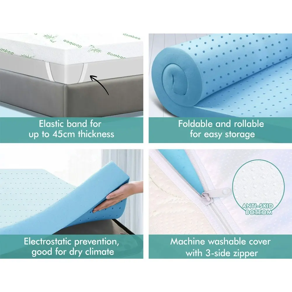 Starry Eucalypt Memory Foam Topper Cool Gel Ventilated Mattress 10cm Double