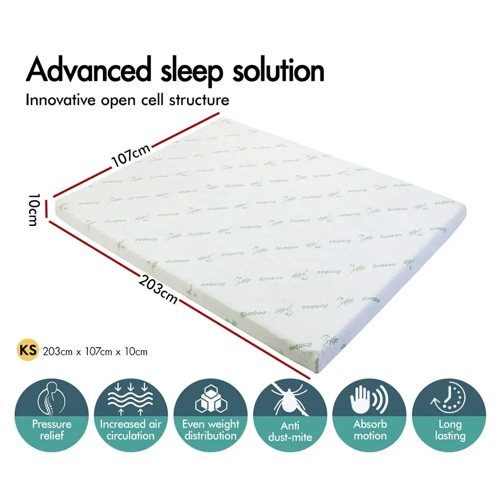 Starry Eucalypt Memory Foam Topper Cool Gel Ventilated Mattress 10cm King Single