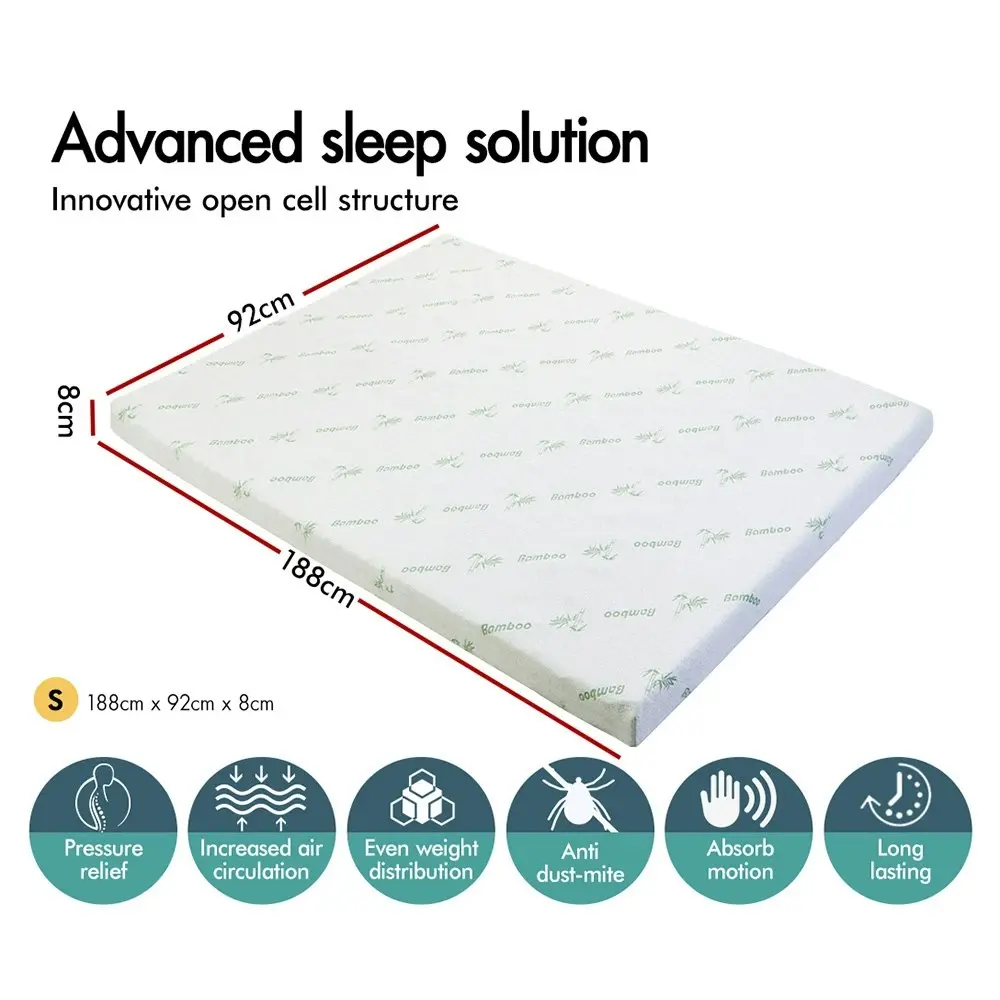 Starry Eucalypt Memory Foam Topper Ventilated Mattress Bamboo Cover 8cm Single