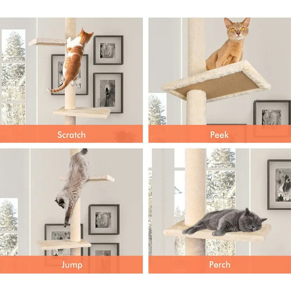 BEASTIE Cat Tree 230-286cm Beige Scratching Post Scratcher Tower