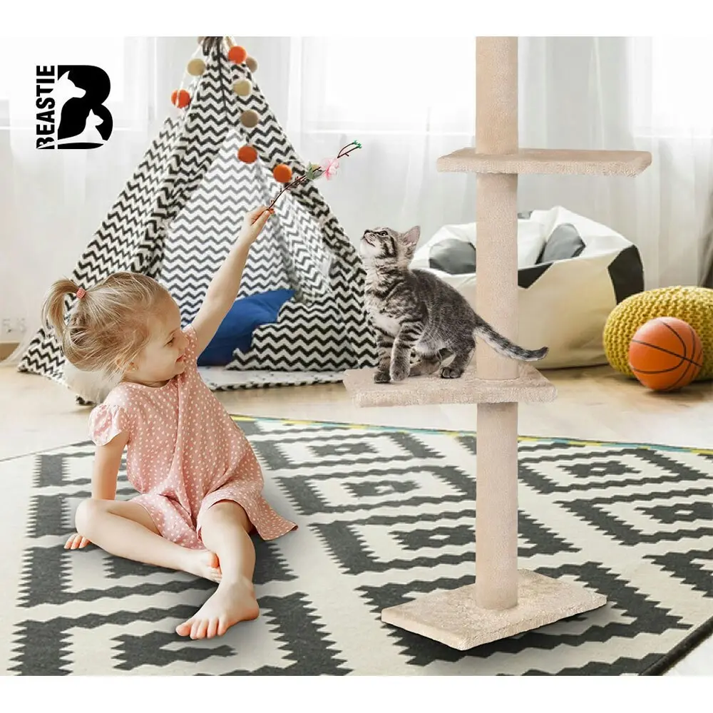 BEASTIE Cat Tree 230-286cm Beige Scratching Post Scratcher Tower