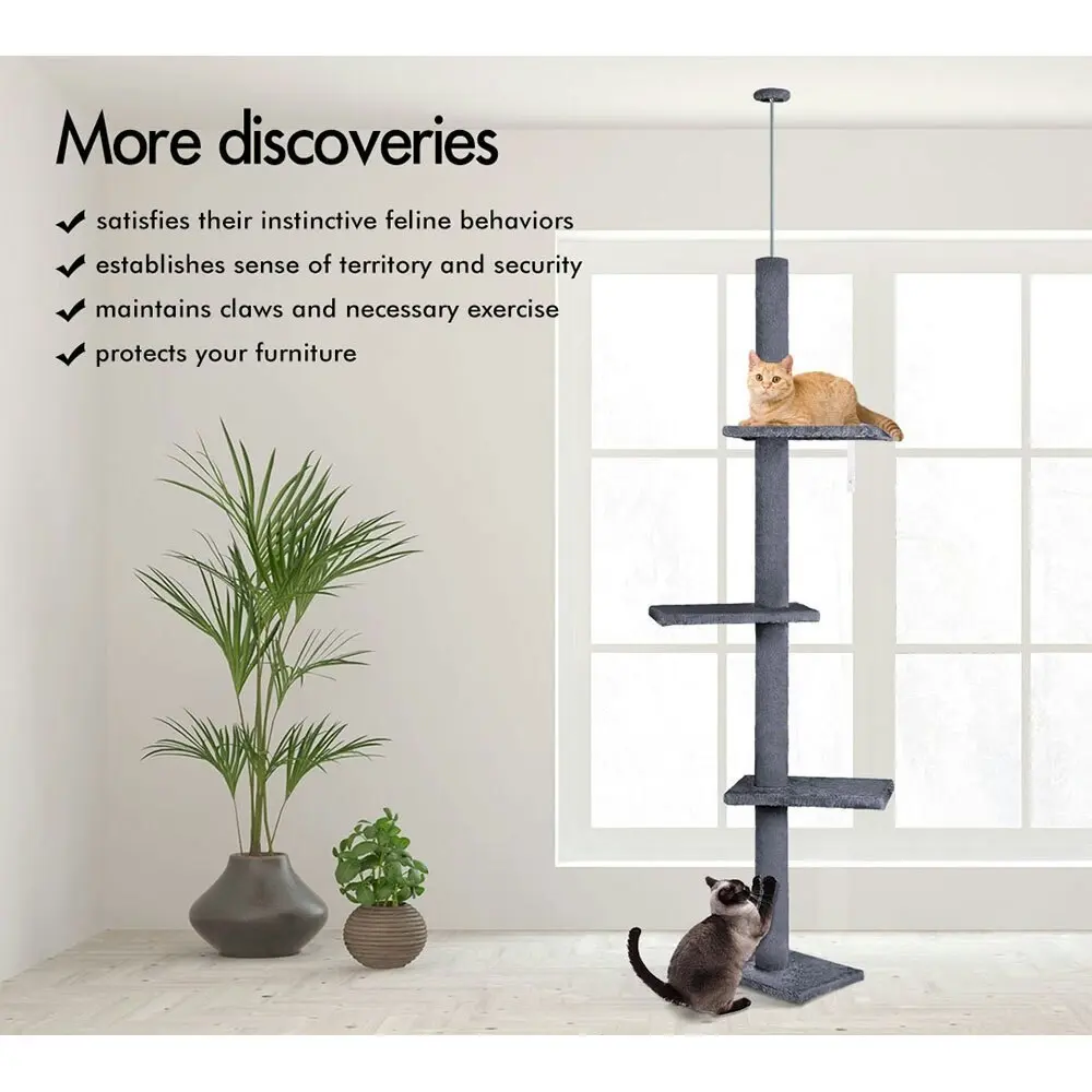 BEASTIE Cat Tree 230-286cm Grey Scratching Post Scratcher Tower