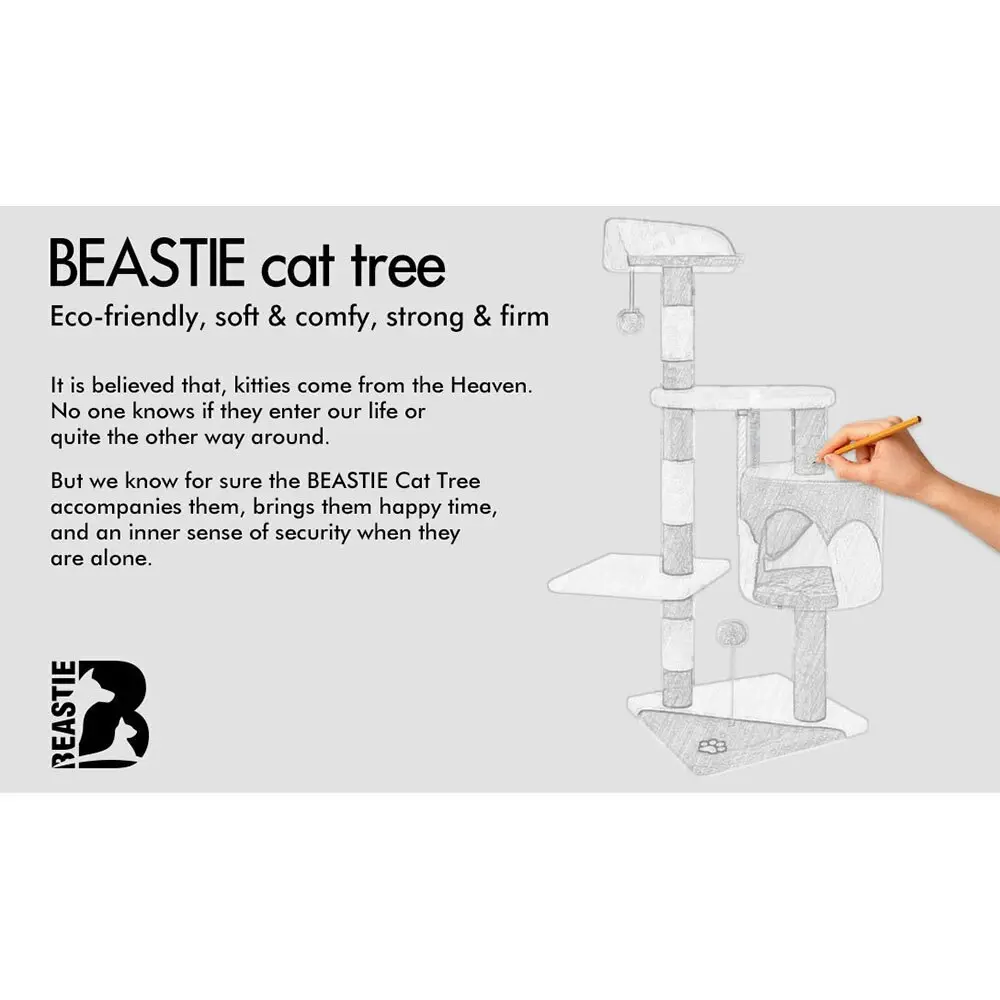 BEASTIE Cat Tree 112cm Scratching Post Scratcher Tower Wood