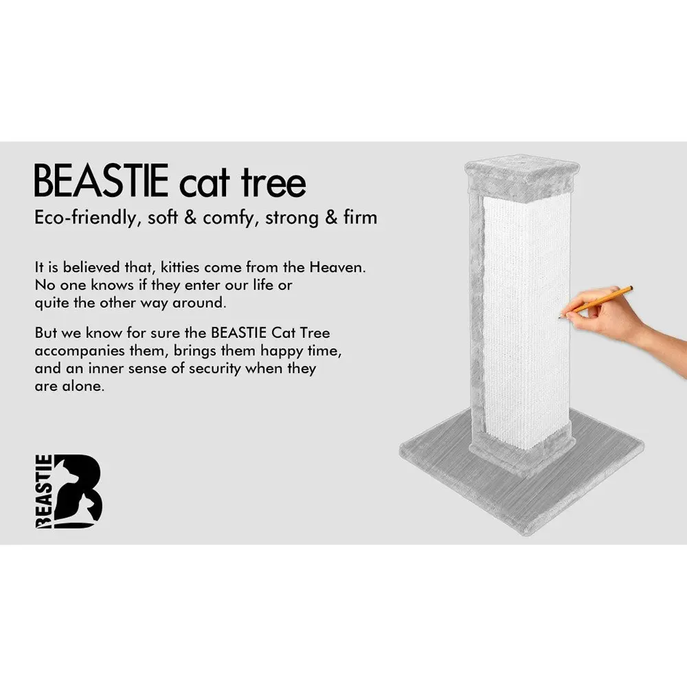 BEASTIE Cat Tree 92cm Grey Scratching Post Scratcher Tower Wood