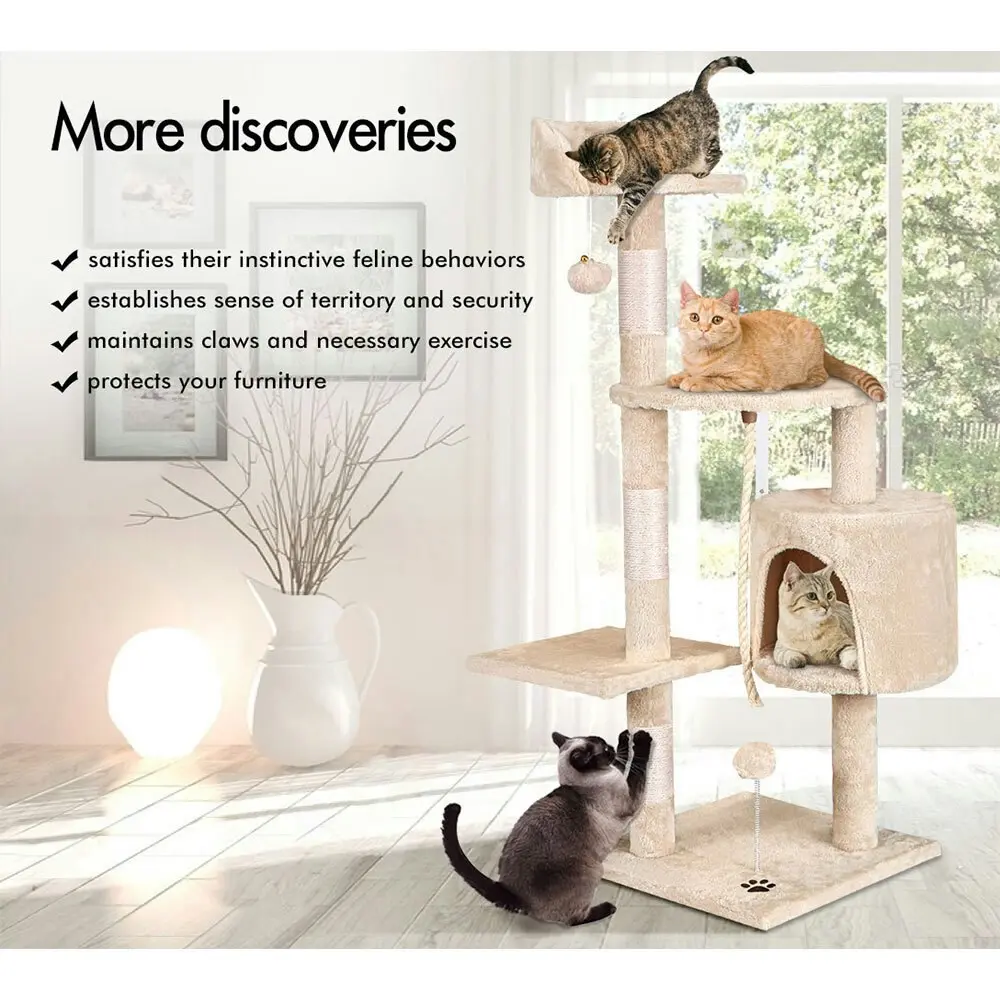 BEASTIE Cat Tree 112cm Beige Scratching Post Scratcher Tower