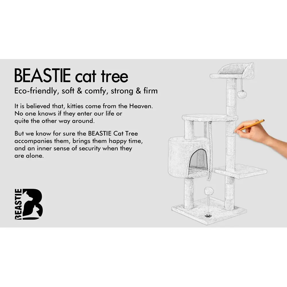 BEASTIE Cat Tree 112cm Beige Scratching Post Scratcher Tower