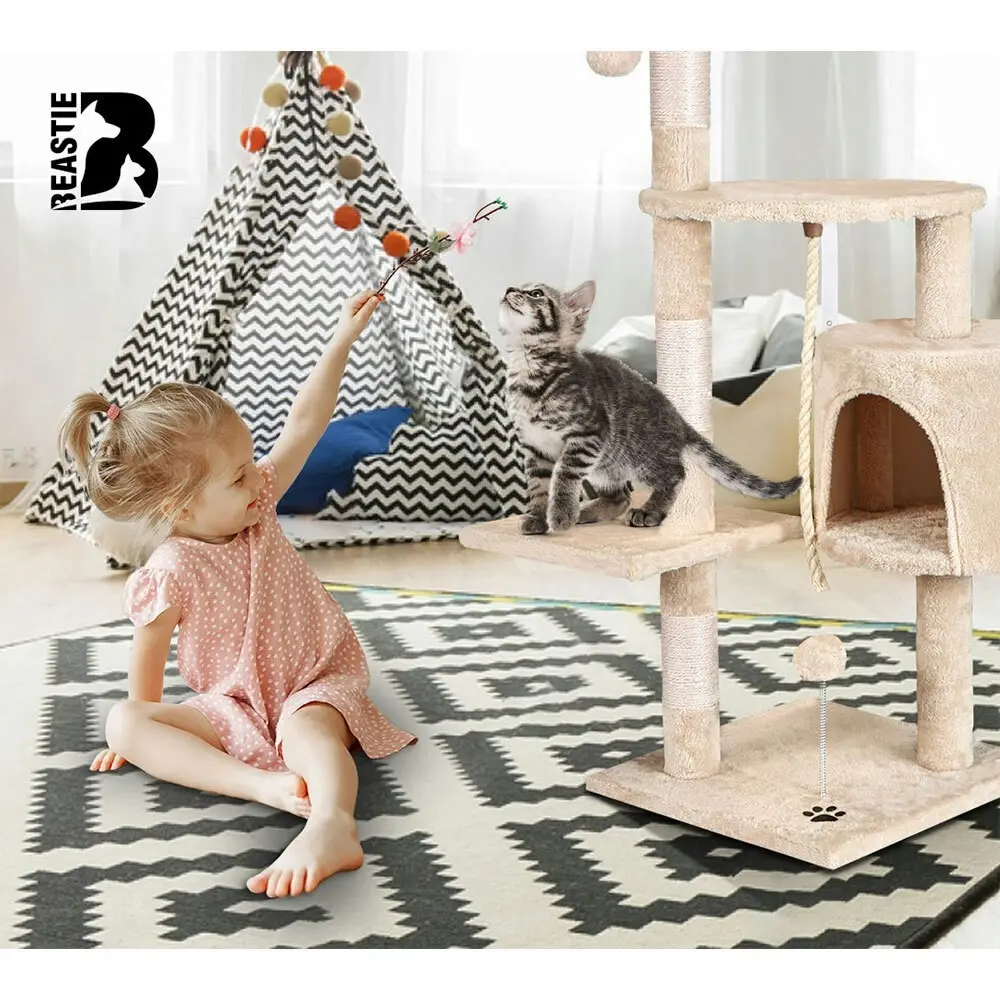 BEASTIE Cat Tree 112cm Beige Scratching Post Scratcher Tower