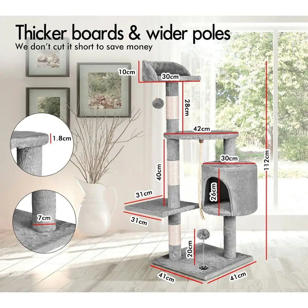 BEASTIE Cat Tree 112cm Grey Scratching Post Scratcher Tower