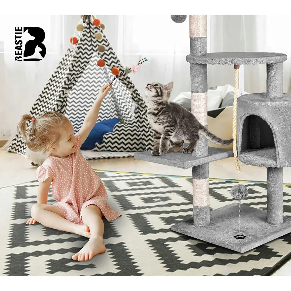 BEASTIE Cat Tree 112cm Grey Scratching Post Scratcher Tower