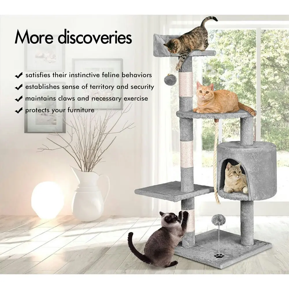 BEASTIE Cat Tree 112cm Grey Scratching Post Scratcher Tower