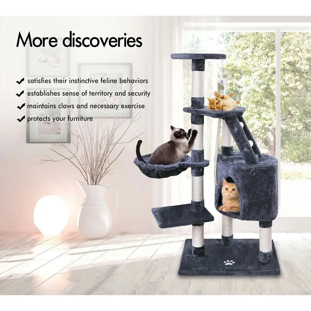 BEASTIE Cat Tree 120cm Grey Scratching Post Scratcher Tower