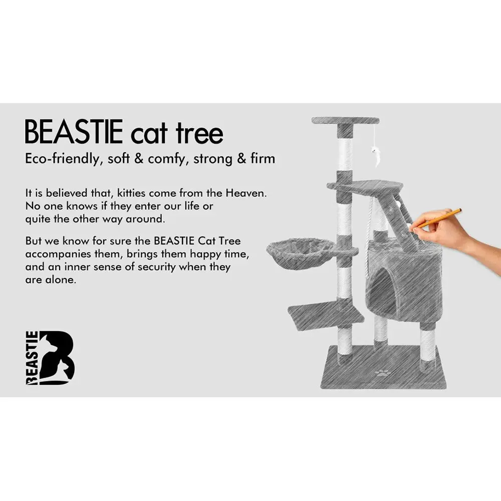 BEASTIE Cat Tree 120cm Grey Scratching Post Scratcher Tower