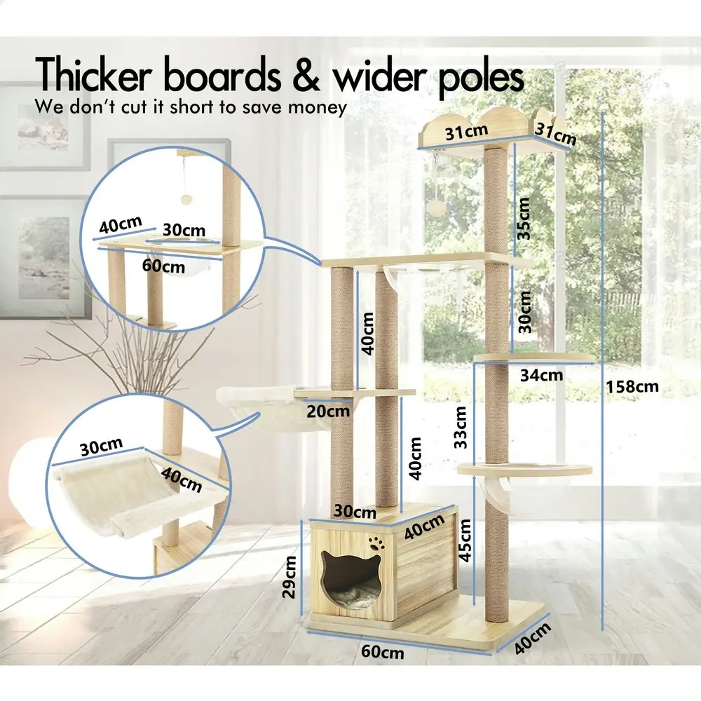 BEASTIE Cat Tree 158cm Wood Tower Scratching Post Scratcher