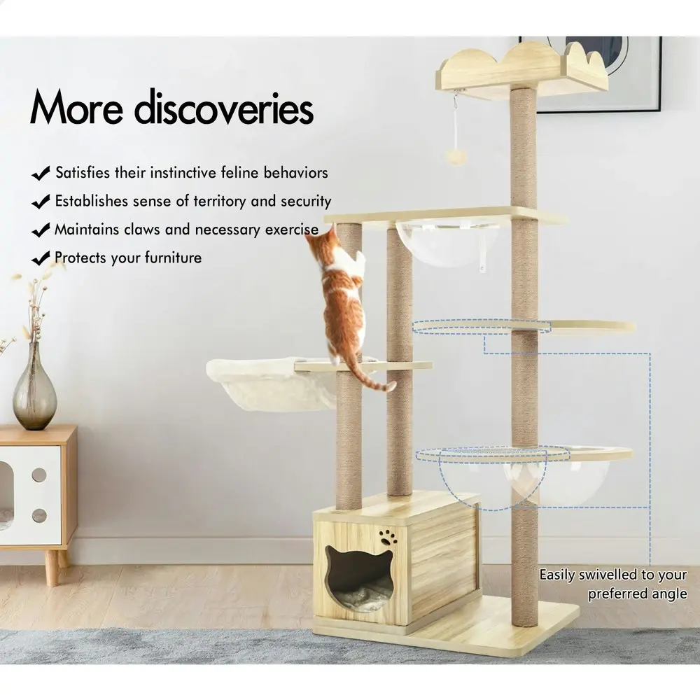 BEASTIE Cat Tree 158cm Wood Tower Scratching Post Scratcher