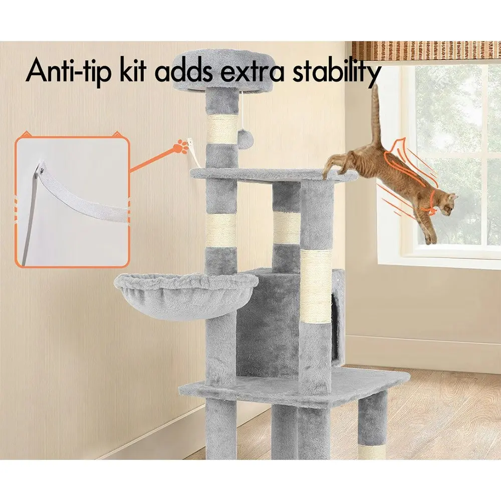 BEASTIE Cat Tree 130cm Grey Scratcher Wood Scratching Post Tower