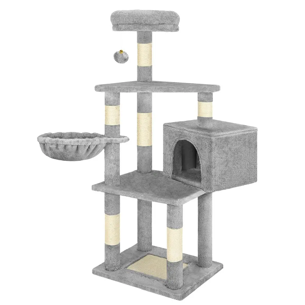 BEASTIE Cat Tree 130cm Grey Scratcher Wood Scratching Post Tower