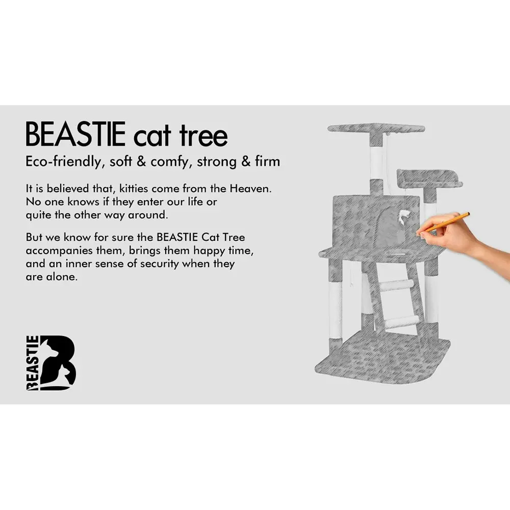 BEASTIE Cat Tree 120cm Grey Scratching Post 3-Platform