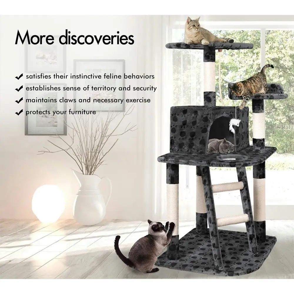 BEASTIE Cat Tree 120cm Grey Scratching Post 3-Platform