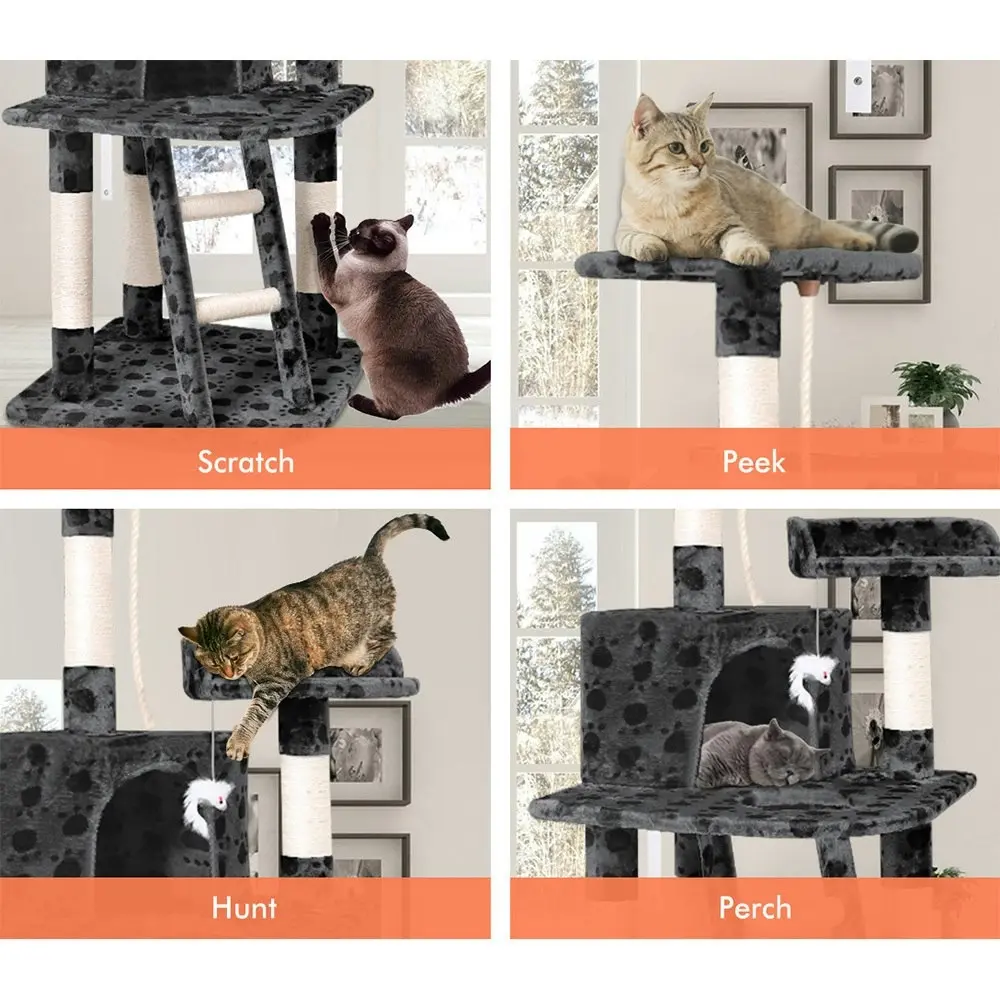 BEASTIE Cat Tree 120cm Grey Scratching Post 3-Platform