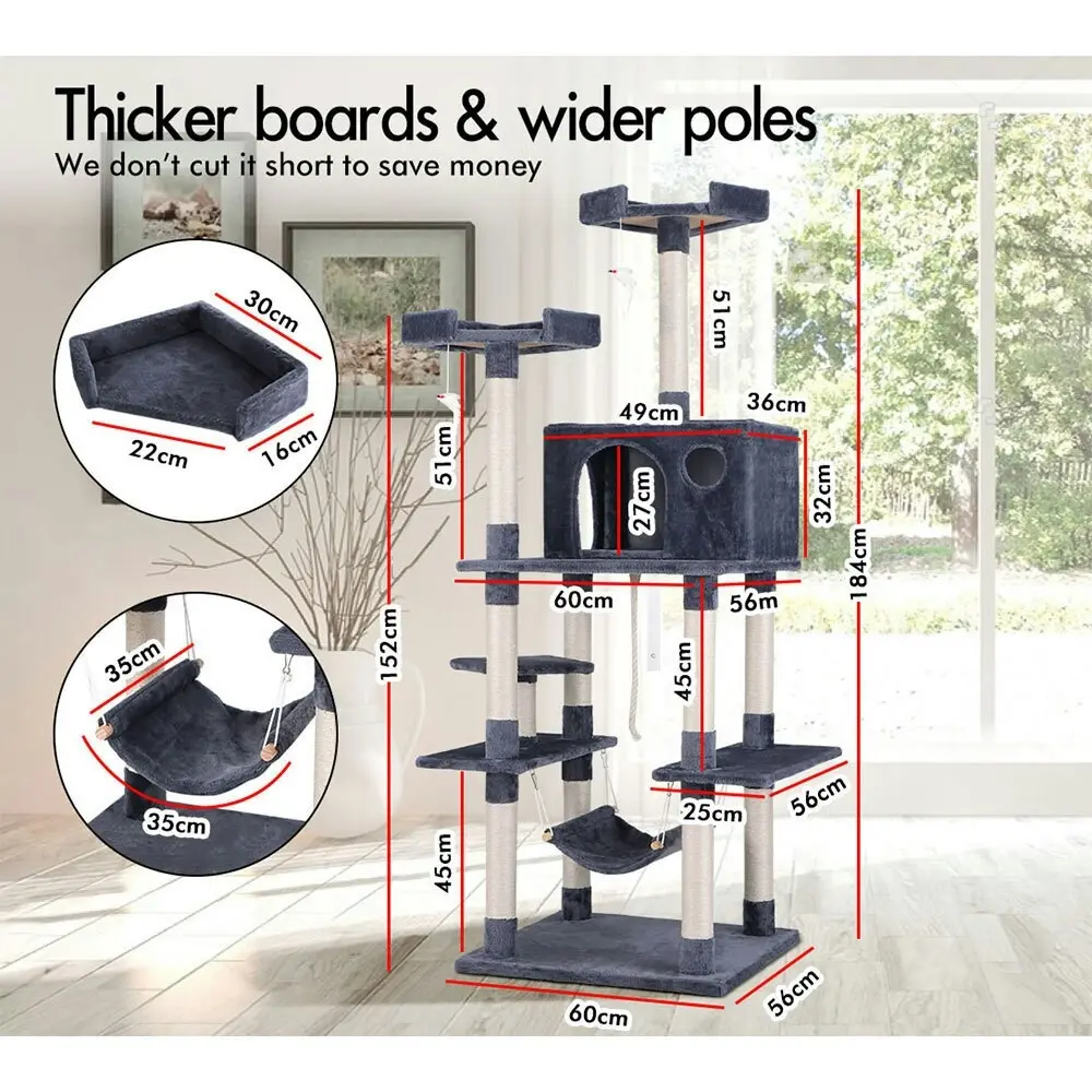 BEASTIE Cat Tree 184cm Grey Scratching Post Scratcher Tower