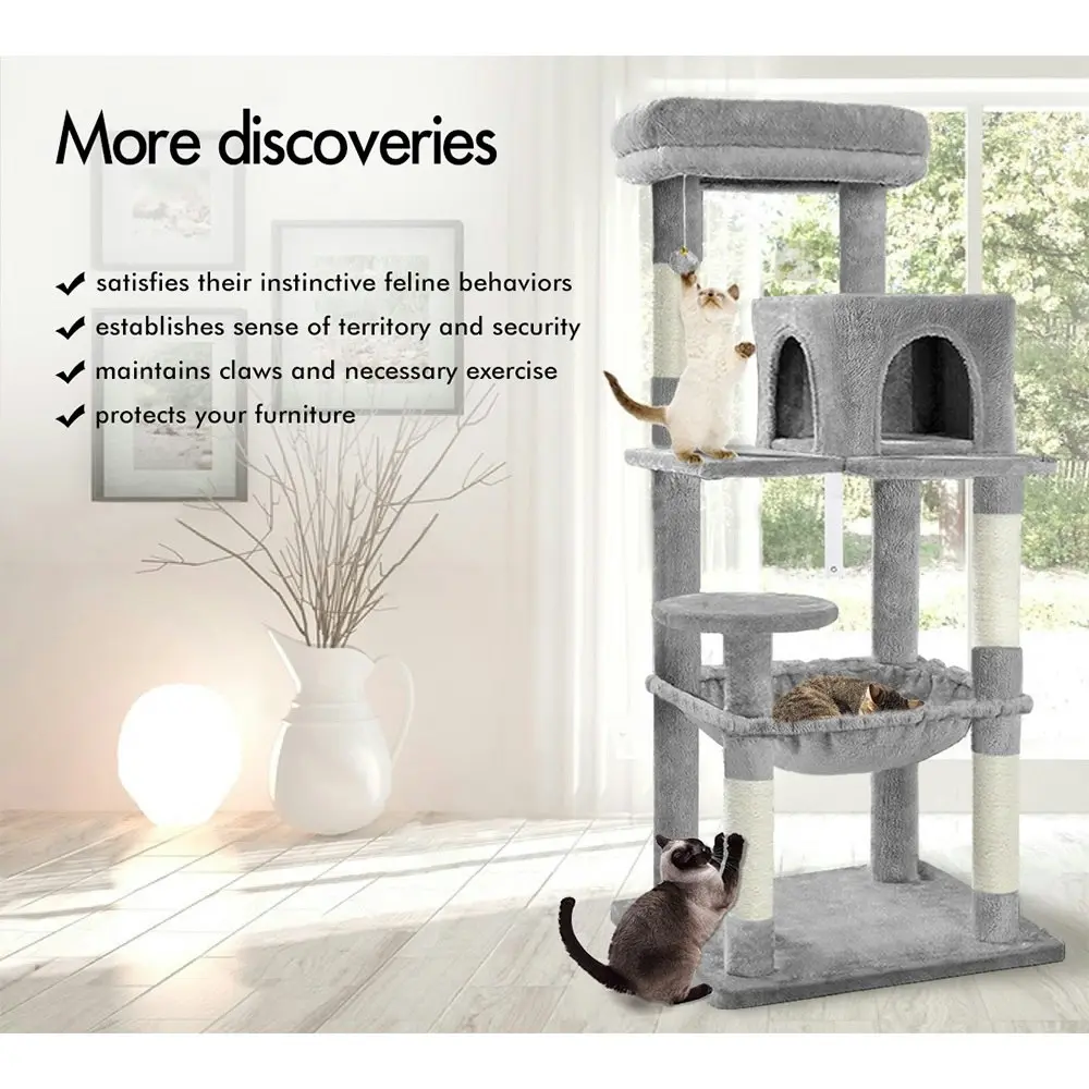 BEASTIE Cat Tree 143cm Light Grey with Hammock Scratching Post