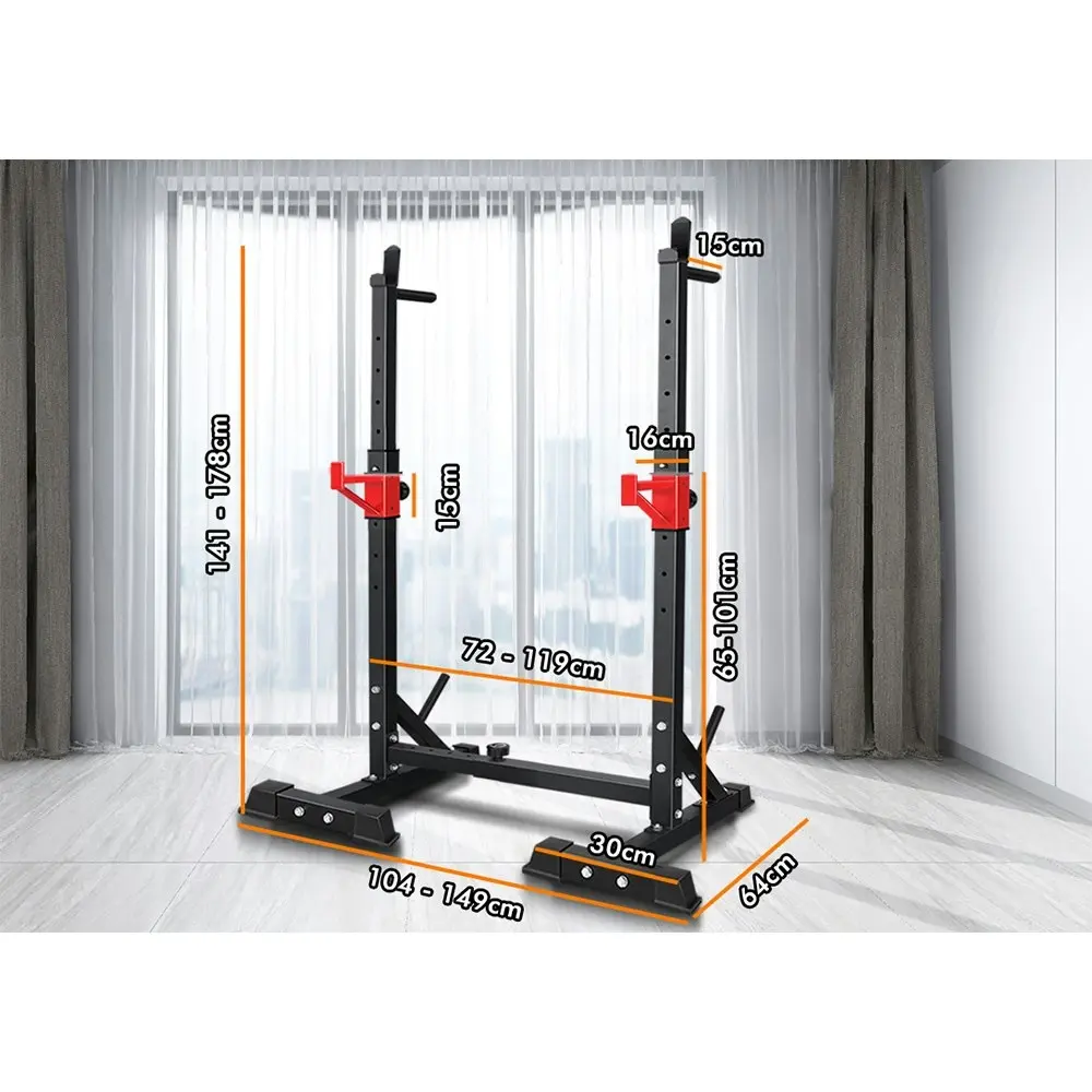 Black Lord Adjustable Squat Rack Fitness Weight Bench Lifting Barbell Stand Gym