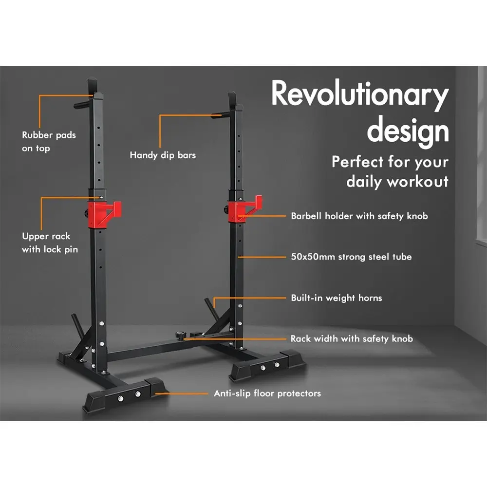 Black Lord Adjustable Squat Rack Fitness Weight Bench Lifting Barbell Stand Gym