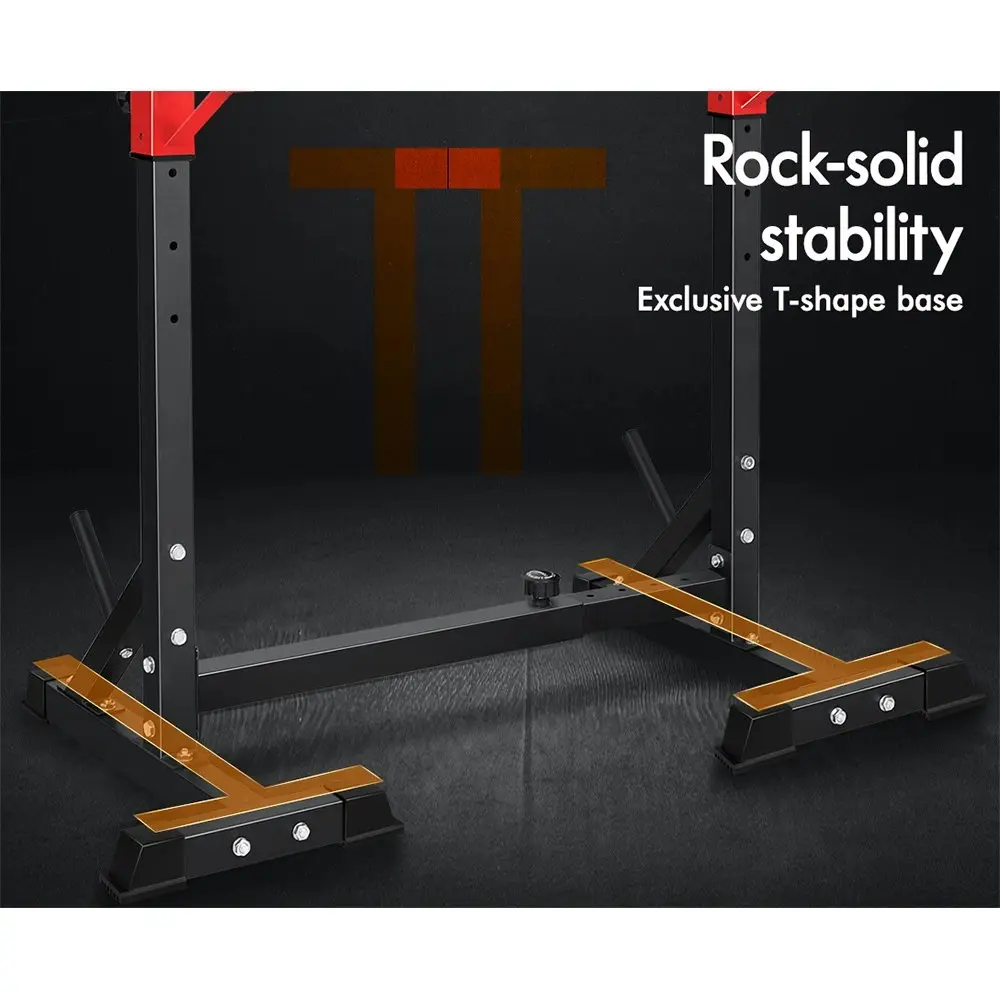 Black Lord Adjustable Squat Rack Fitness Weight Bench Lifting Barbell Stand Gym