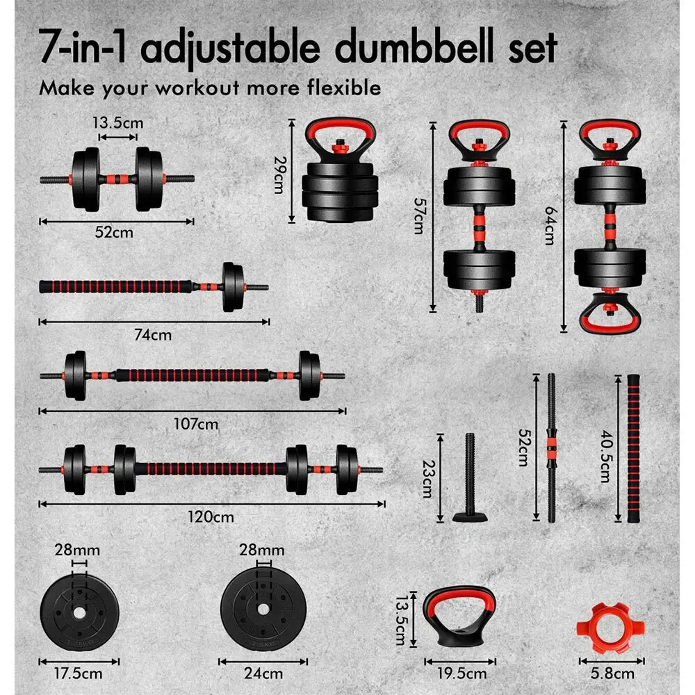 Black Lord 20kg Dumbbell Set 7in1 Adjustable Barbell Kettlebell