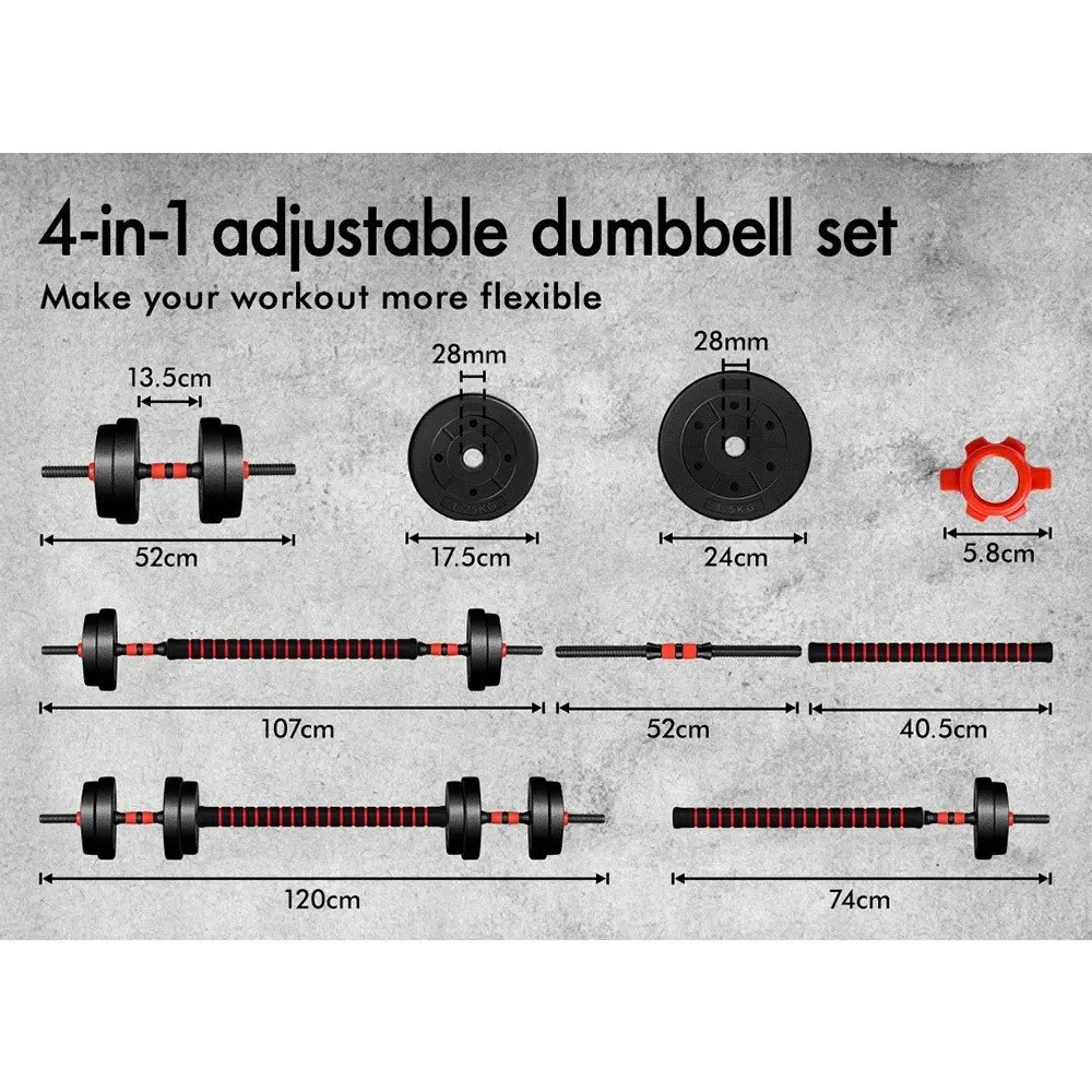 Black Lord 20kg Dumbbell Set 4in1 Adjustable Barbell