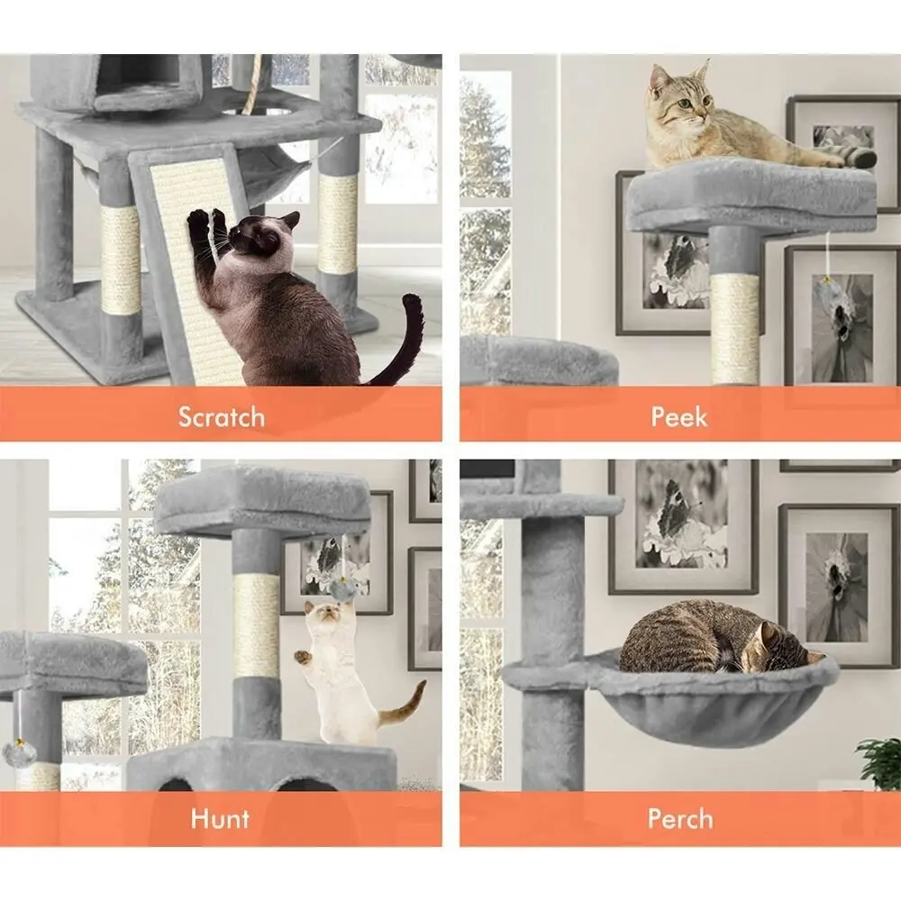 BEASTIE Cat Tree 161cm Light Grey with Hammock Scratching Post