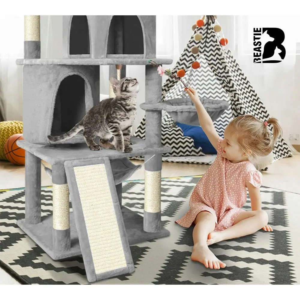 BEASTIE Cat Tree 161cm Light Grey with Hammock Scratching Post