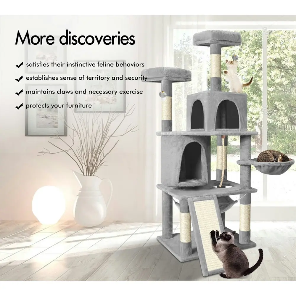 BEASTIE Cat Tree 161cm Light Grey with Hammock Scratching Post