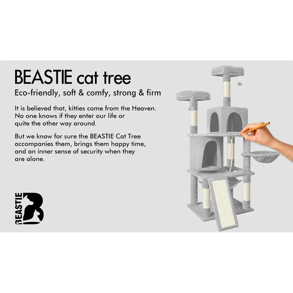 BEASTIE Cat Tree 161cm Light Grey with Hammock Scratching Post