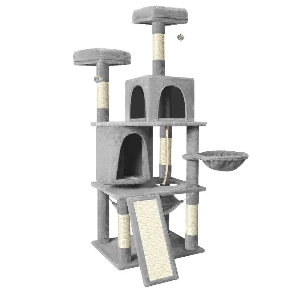 BEASTIE Cat Tree 161cm Light Grey with Hammock Scratching Post