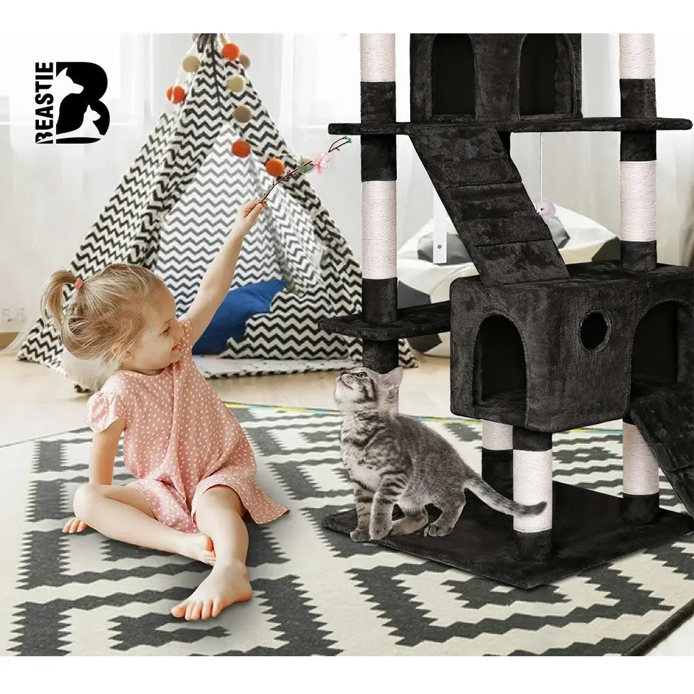 BEASTIE Cat Tree 100cm Black Scratcher Tower Scratching Post