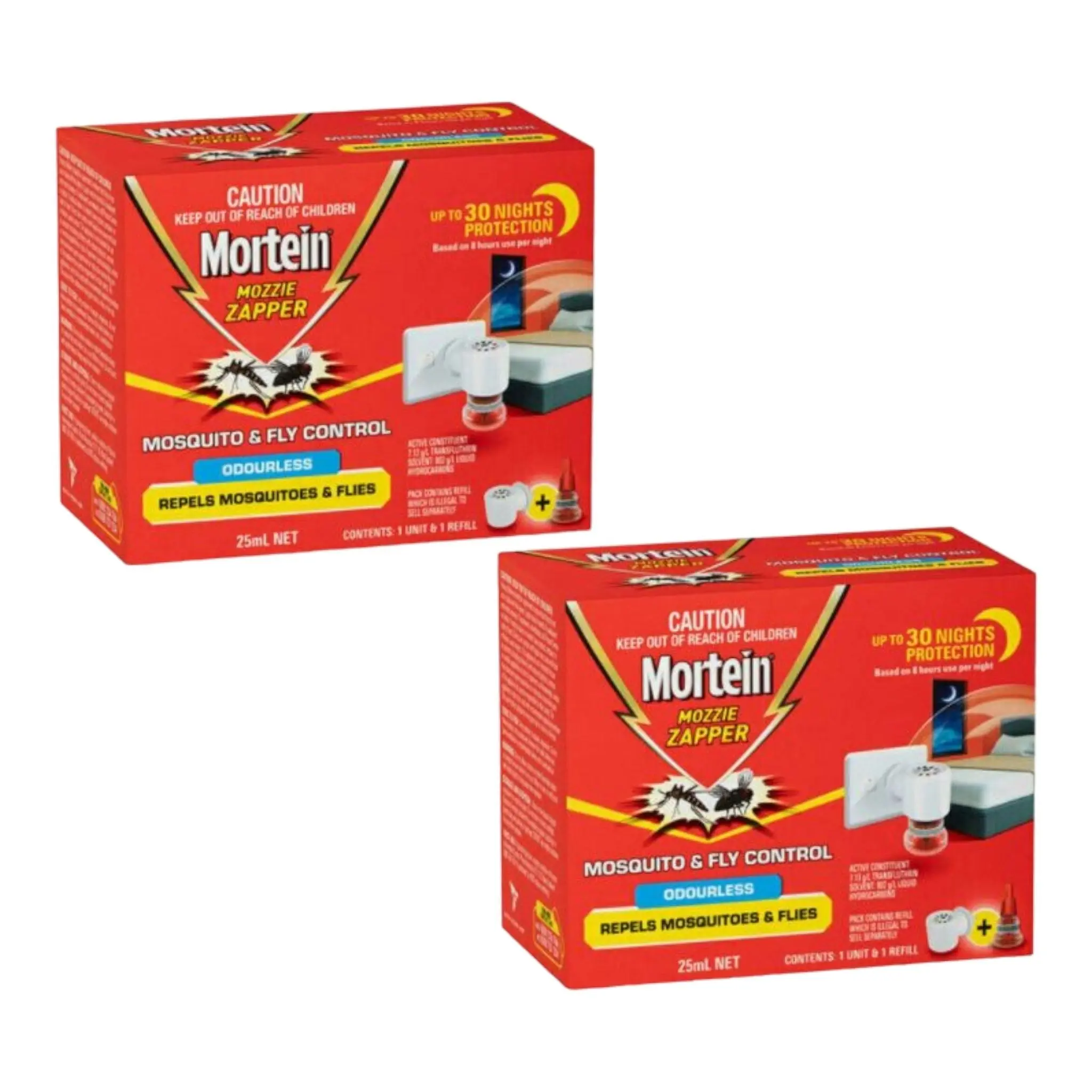 2 Pack Mortein Mosquito & Fly Mozzap Zapper Odourless Refill