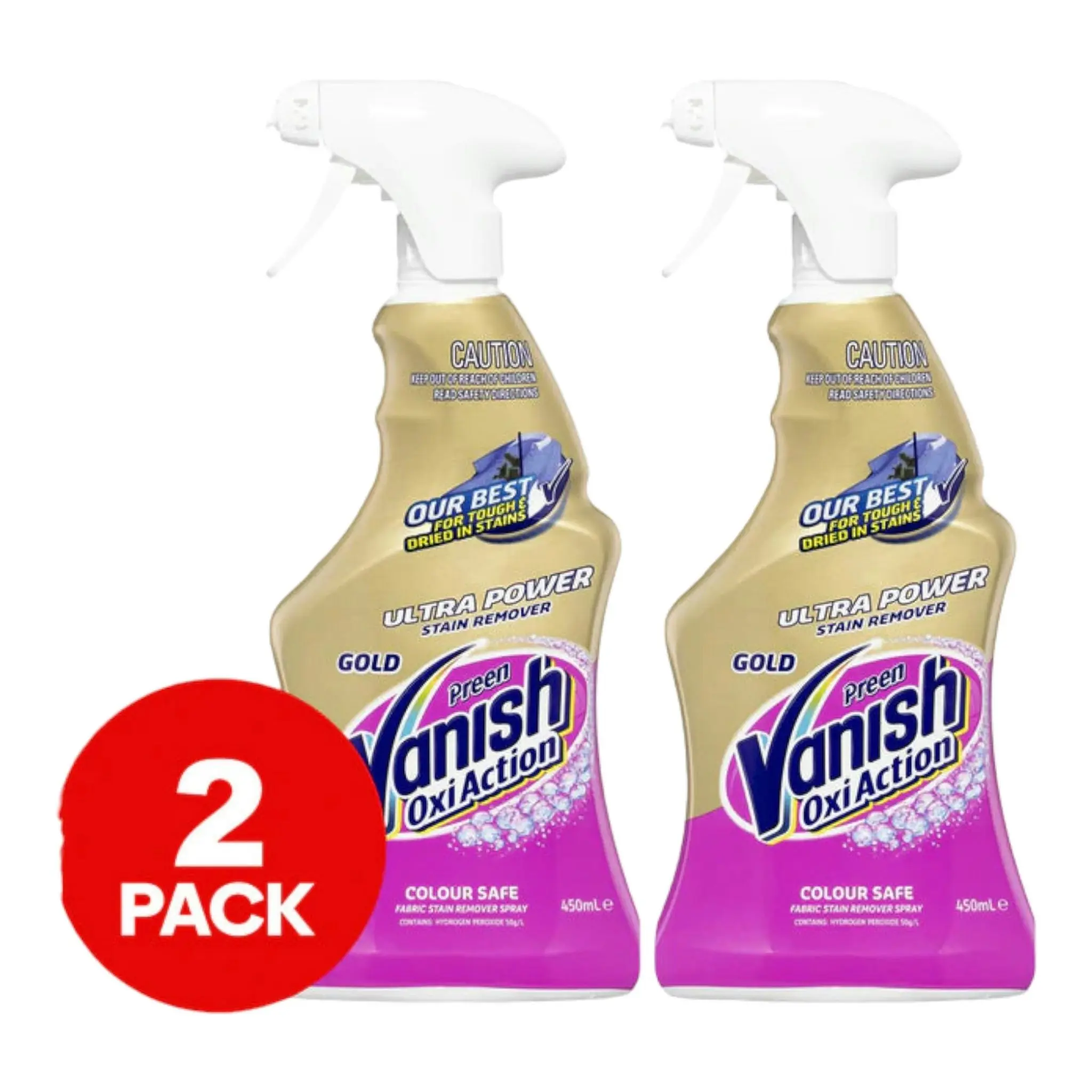 2 x 450mL Vanish Preen Gold Oxi Action Stain Remover Spray