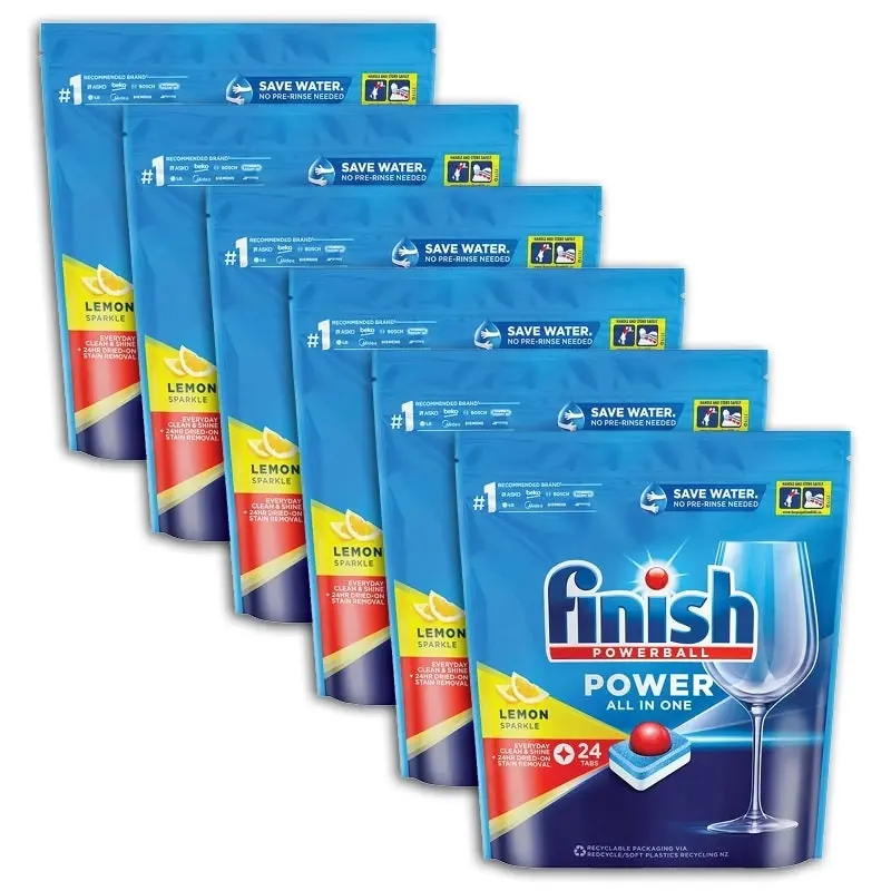 6 Pack Finish Power All In One Lemon Sparkles 24 Tablets