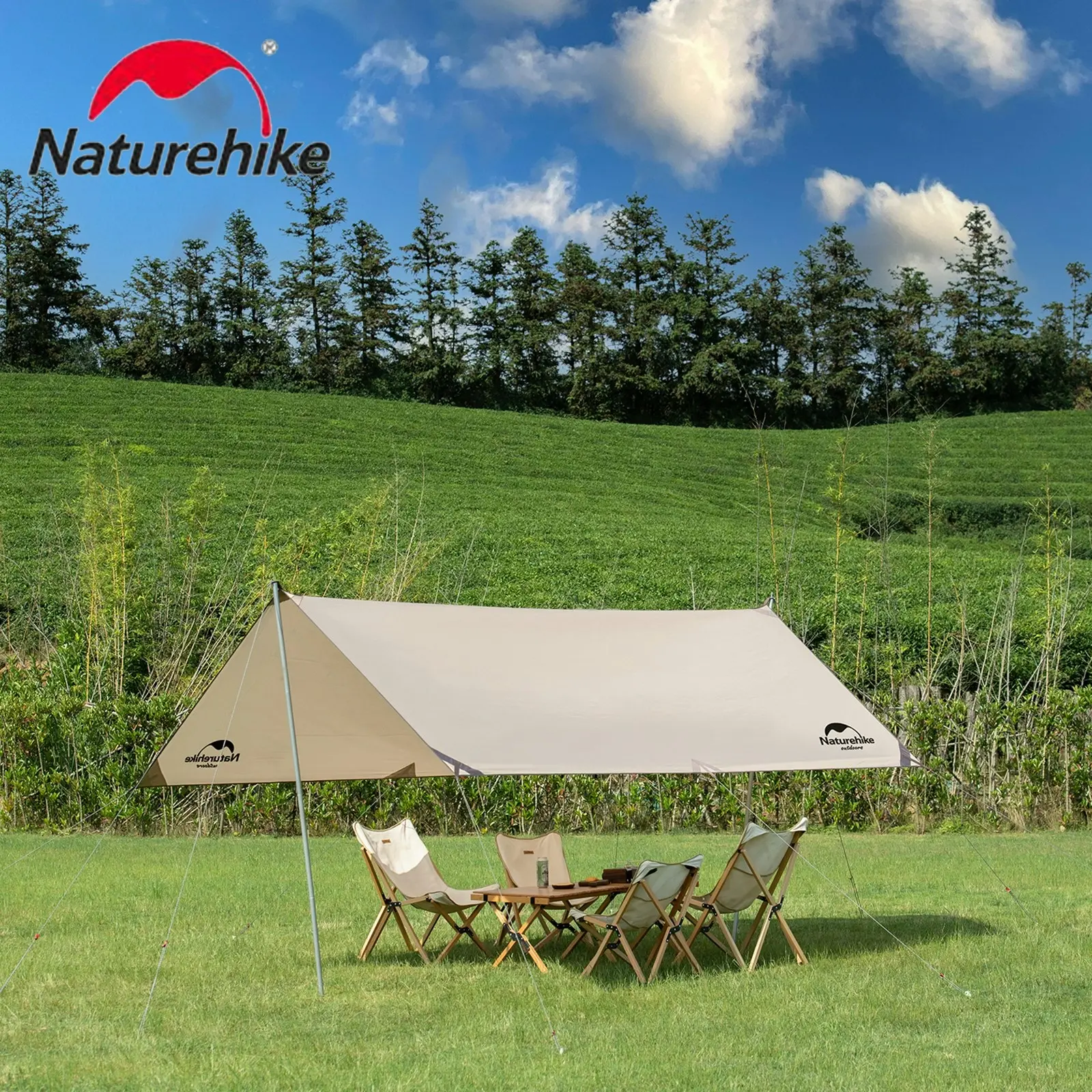 NatureHike Canopy Lightweight 4-6 Person Tent Tarp Shelters for Camping Hiking - Khaki 438x292cm