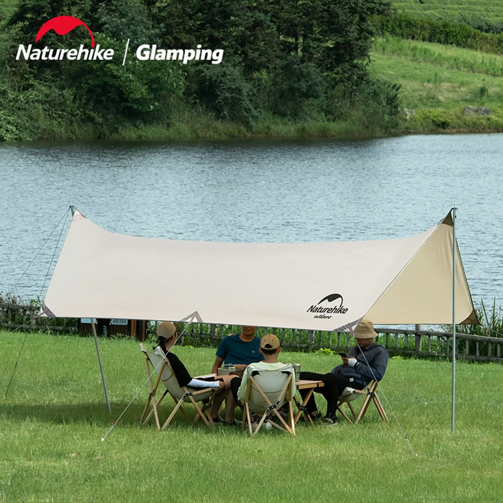 NatureHike Canopy Lightweight 4-6 Person Tent Tarp Shelters for Camping Hiking - Khaki 500x292cm