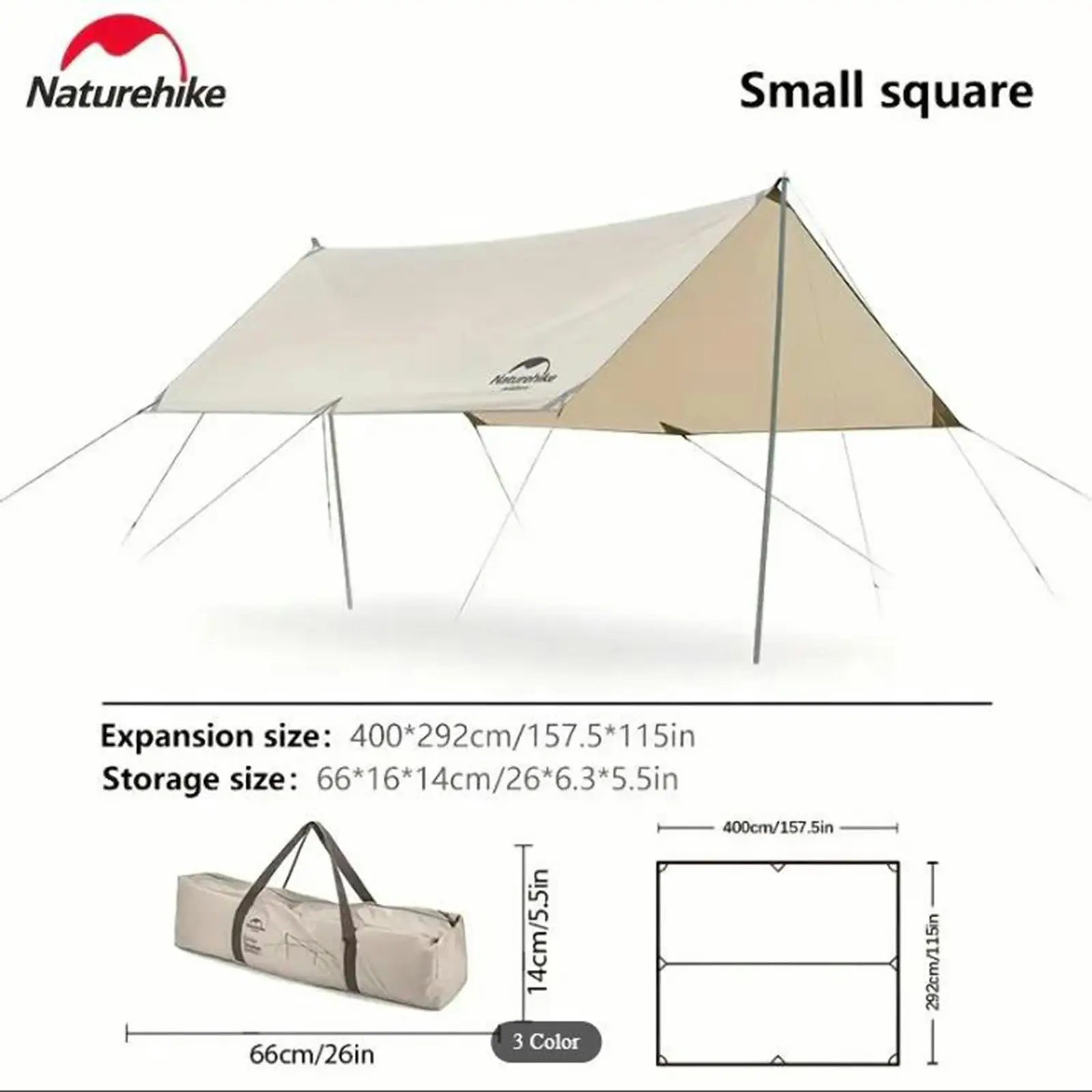 NatureHike Canopy Lightweight 4-6 Person Tent Tarp Shelters for Camping Hiking - Khaki 400x292cm